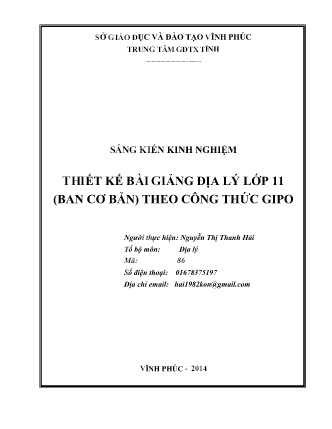 SKKN Thiết kế bài giảng Địa lý Lớp 11 (Ban Cơ bản) theo công thức Gipo