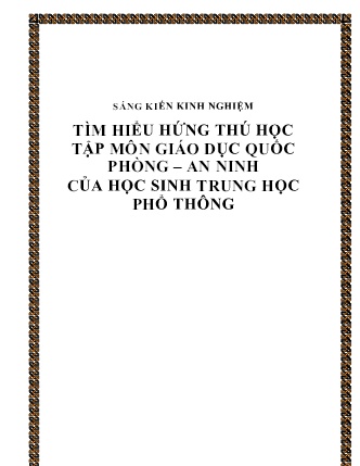 SKKN Tìm hiểu hứng thú học tập môn Giáo dục quốc phòng – An ninh của học sinh Trung học Phổ thông
