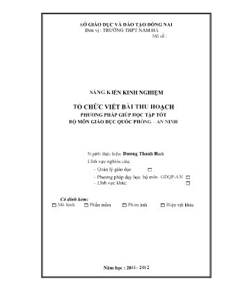 SKKN Tổ chức viết bài thu hoạch phương pháp giúp học tập tốt bộ môn Giáo dục Quốc phòng – An Ninh