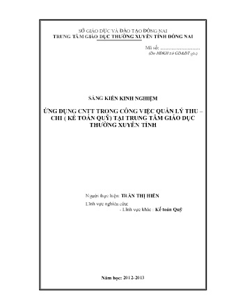 SKKN Ứng dụng CNTT trong công việc quản lý thu – chi (Kế toán quỹ) tại Trung tâm Giáo dục thường xuyên Tỉnh