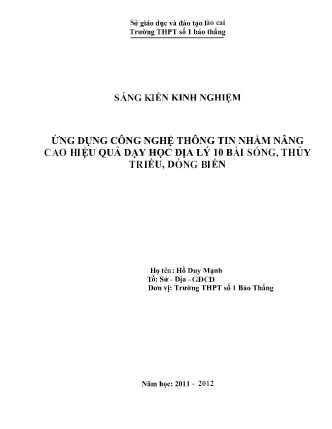 SKKN Ứng dụng công nghệ thông tin nhằm nâng cao hiệu quả dạy học Địa lý 10 bài Sóng, Thủy triều, Dòng biển