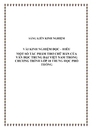 SKKN Vài kinh nghiệm đọc – hiểu một số tác phẩm thơ chữ hán của Văn học trung đại Việt Nam trong chương trình Lớp 10 THPT