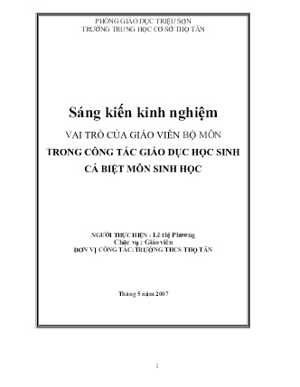 SKKN Vai trò của giáo viên bộ môn trong công tác giáo dục học sinh cá biệt môn Sinh học