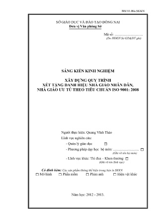 SKKN Xây dựng quy trình xét tặng danh hiệu nhà giáo nhân dân, nhà giáo ưu tú theo tiêu chuẩn ISO 9001: 2008